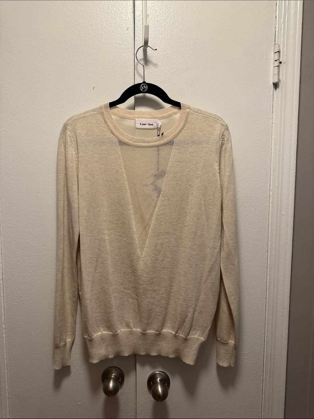Line & Dot Women's V-Neck Panel Sweater in Cream
